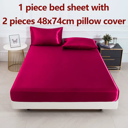Luxe Satin Fitted Sheet Set with Pillowcases