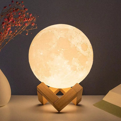 Lámpara luna 3D con soporte de madera
